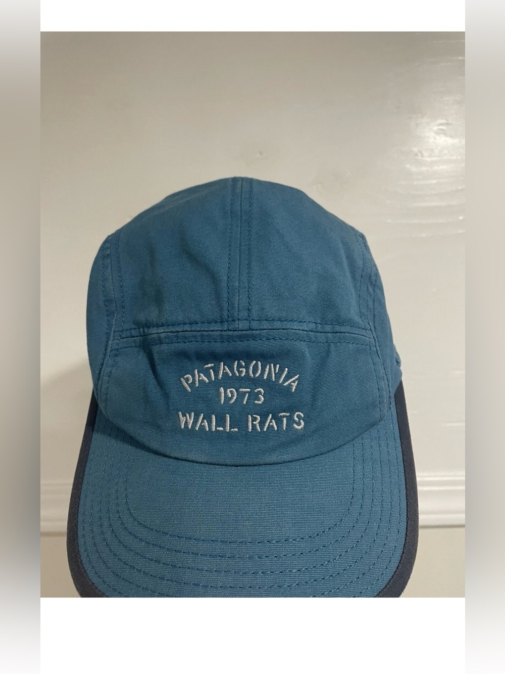 Patagonia 1973 Wall Rats Teal Blue 5 Panel Canvas Hat Cap 90's Low Crown.